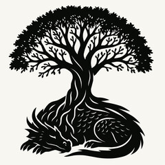 A vector silhouette illustration of a tree with roots, branches, and leaves, depicting nature's design