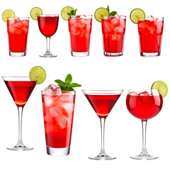 Red Cocktails Garnish Ice Cubes Transparent Background