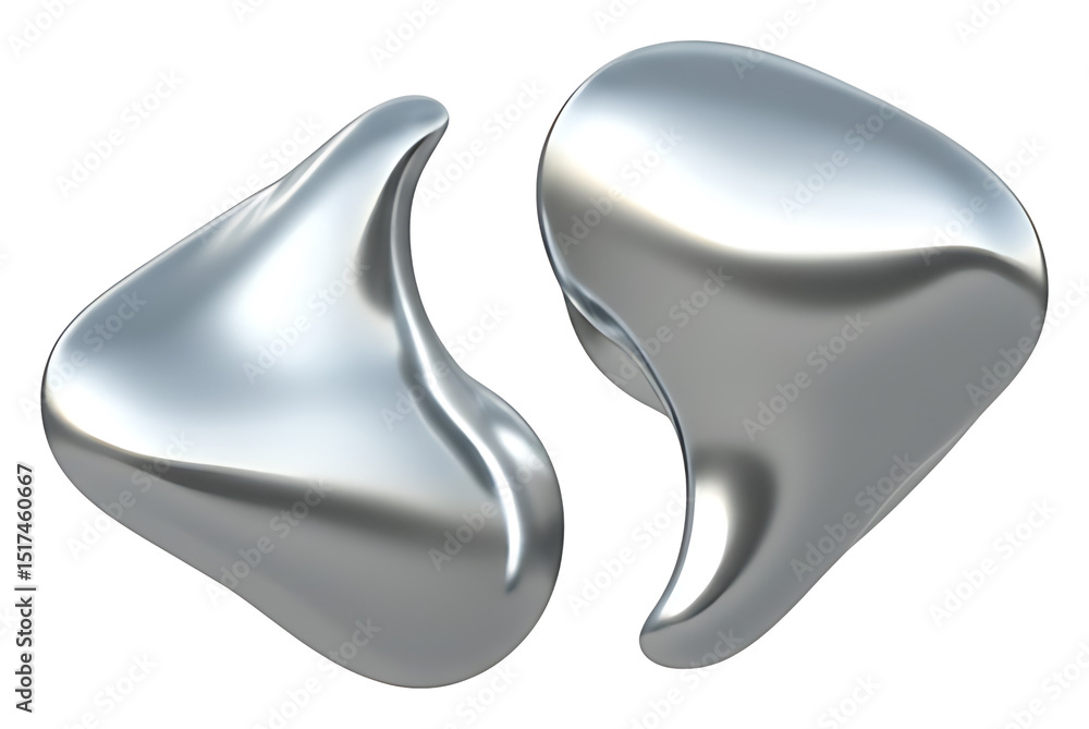 Poster png two gleaming metallic shapes float against a transparent background.
