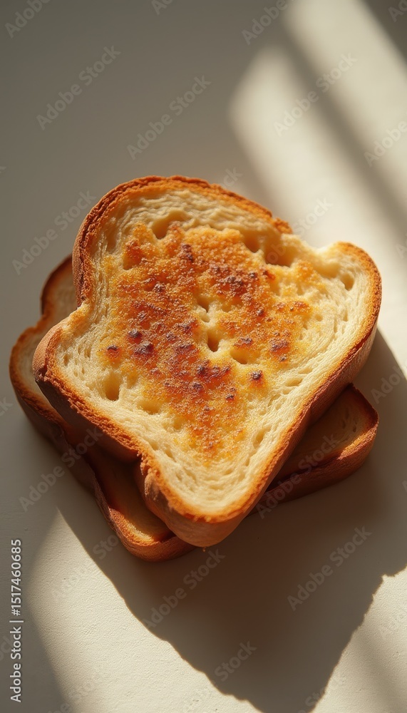 Aufkleber toasted slices of bread on table in sunny indoor setting