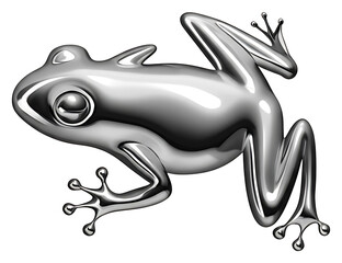 PNG Reflective silver frog leaps across a transparent background.