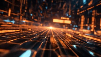 Tech-inspired background with a hexagonal digital grid in motion - Powered by Adobe