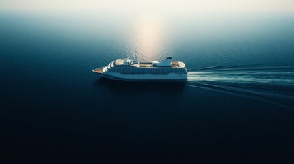cruise ship in the open sea, drone view