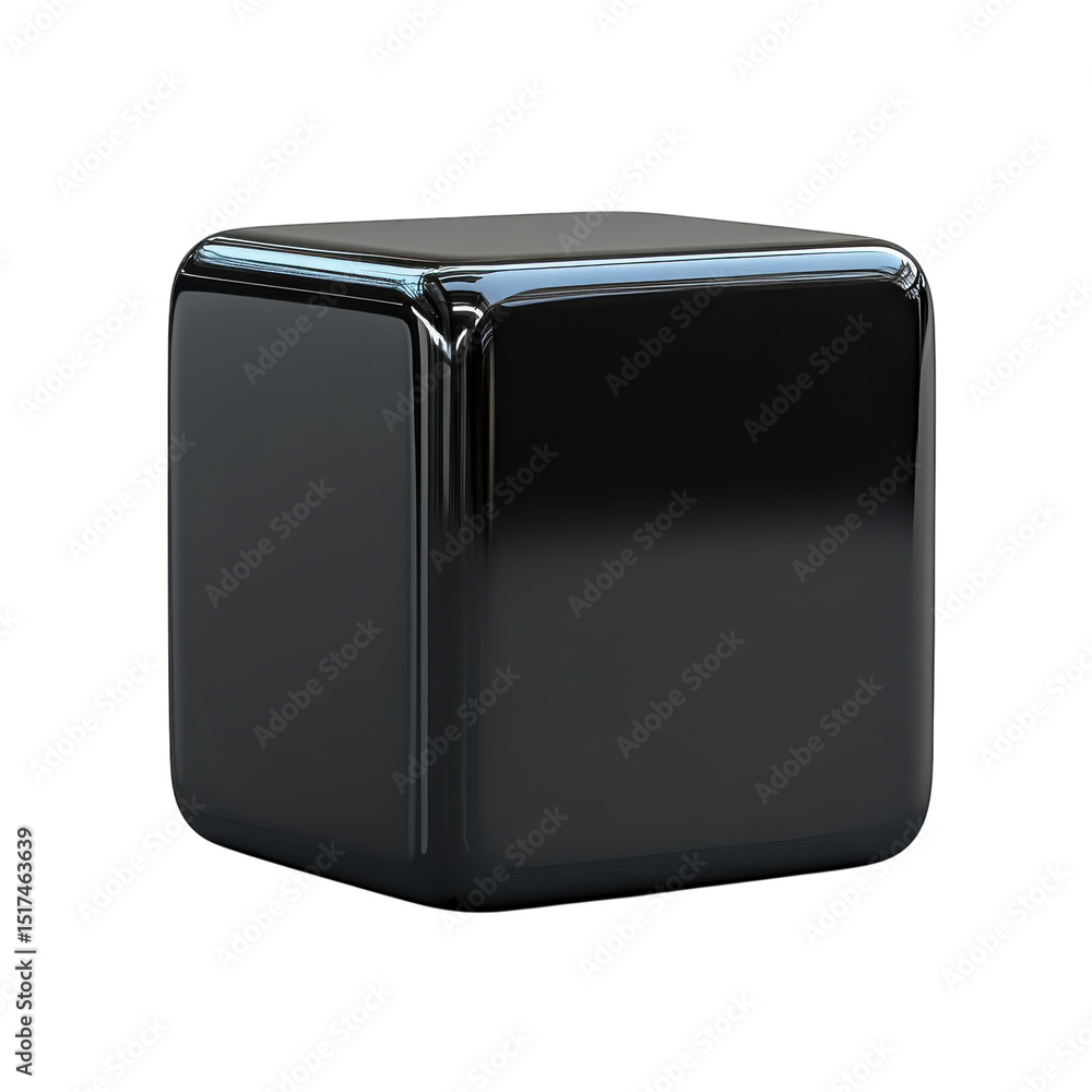 Poster sleek modern black cube reflecting light in a dark void symbolizing on transparent background