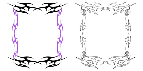 Neo tribal decorative frame with sharp symmetrical design for edgy layouts. Ideal for tattoos, posters, identity art, branding accents, and cultural design decoration elements.