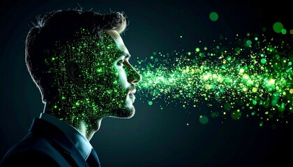 man profile with glowing data stream