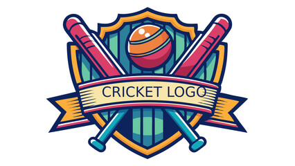 Dynamic cricket emblem featuring bats and ball symbolizing sportsmanship and energy with bold