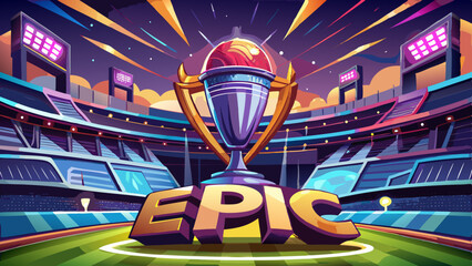 The Epic Victory Championship Trophy shines under stadium lights celebrating a cartoon sports win