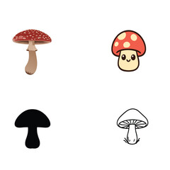 A vector illustration of a mushroom collection on a white background.