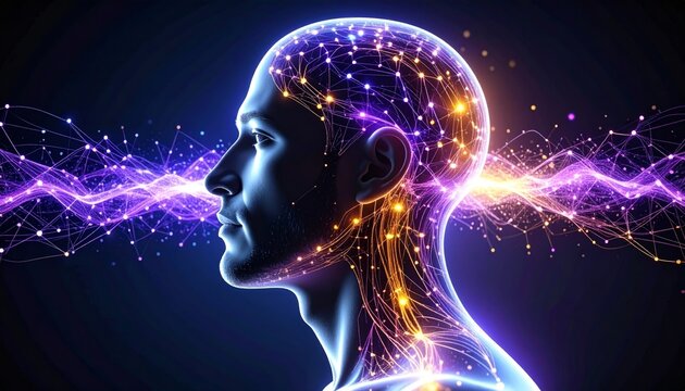 man profile with glowing data stream