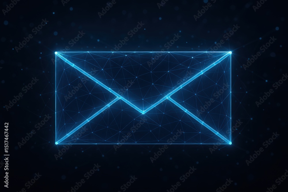 Poster abstract blue illuminated envelope illustration on a dark background with particle effect ideal for 