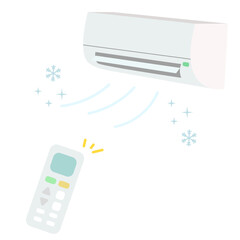 エアコンとリモコンのイラスト素材セット