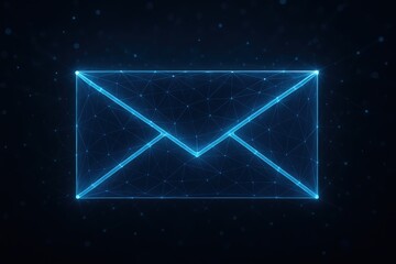 Abstract blue illuminated envelope illustration on a dark background with particle effect ideal for email marketing and communication concepts.