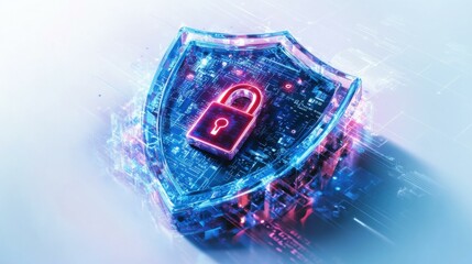 Padlock and shield symbolizing digital data security concept