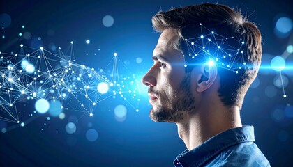 man profile with glowing data stream