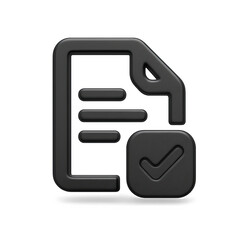 Dark Grey 3D Document Check Icon on Black Background
