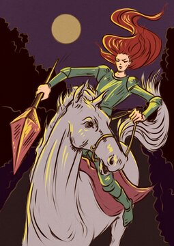 Galloping Valor &ndash; Medieval Woman Knight in Motion at Night
