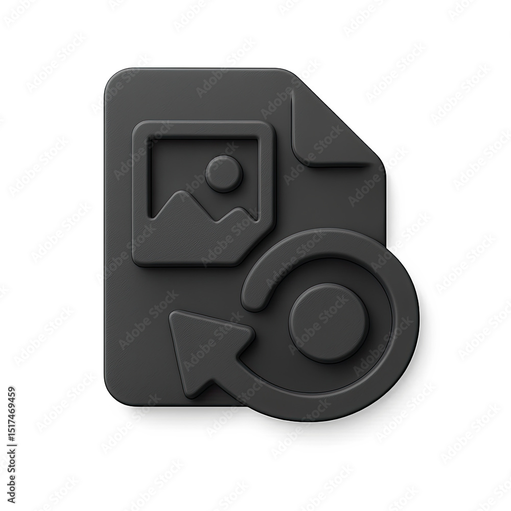 Poster dark grey 3d file icon with circular refresh arrow on black background