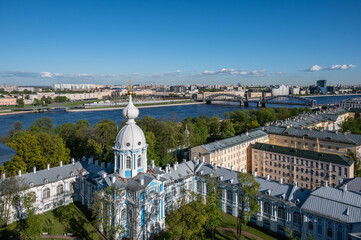 Fototapeta premium Aerial view of cityscape of city of St. Petersburg from view point of Resurrection Smolny Cathedral. St.Petersburg, Russia.