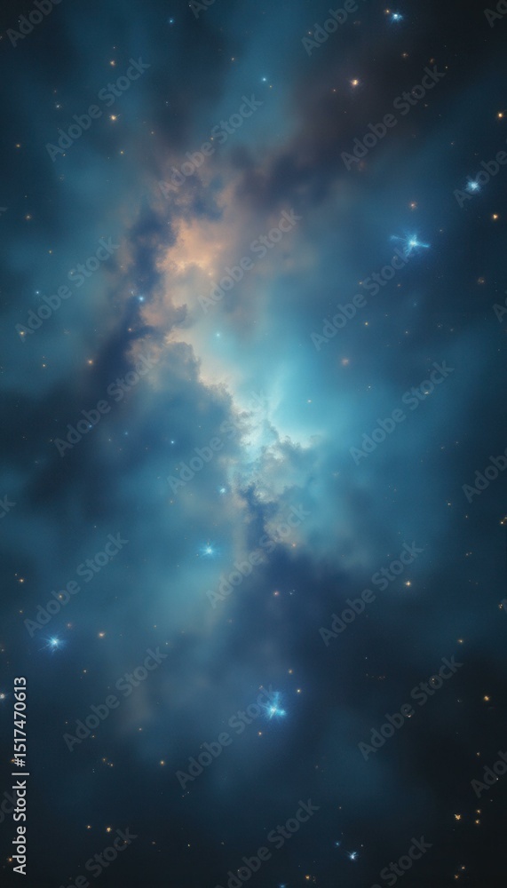 Poster vast starry sky with colorful nebula in serene space