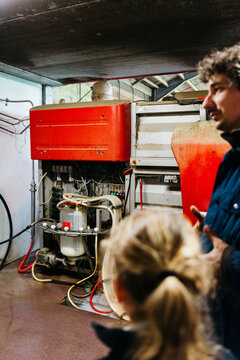 showing milking technology with tech equipment at farm