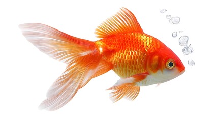 Vibrant Gold Fish Swimming Gracefully in Clear Water Bubbles