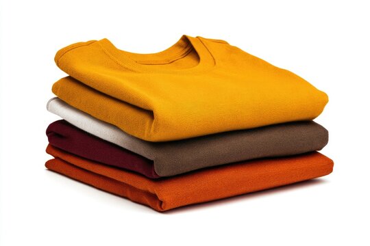 Stack of folded t-shirts in various autumnal colors