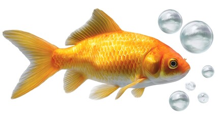 Vibrant Orange Goldfish Swimming with Bubbles in Clear Water