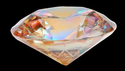 Close-up of a multifaceted, peach-toned diamond