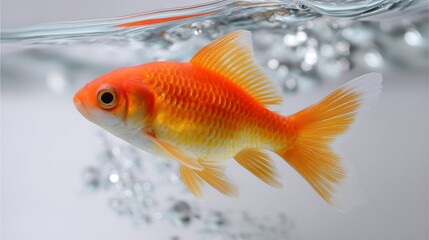 Vibrant Orange Fish Currents in Clear Water with Bubbles and Light
