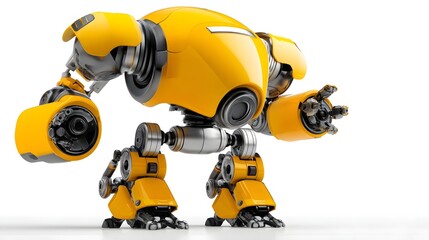Powerful yellow and steel combat robot in battle stance