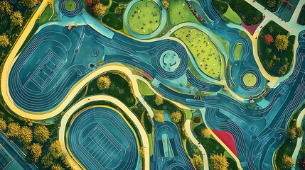 Aerial View of a Complex Sports Facility with Tracks and Fields