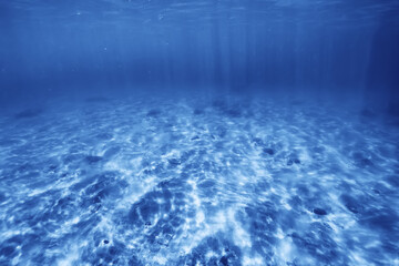 underwater photo blue background panorama ocean surface and bottom of the sea