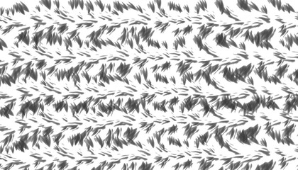 This image features an abstract black and white pattern resembling scattered brush strokes or feathers
