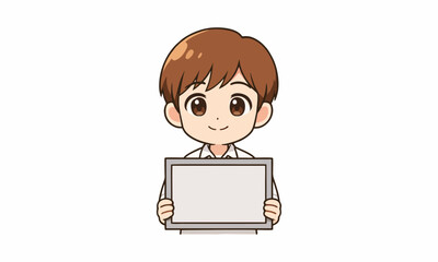 Cute man hold a white board cartoon illustration