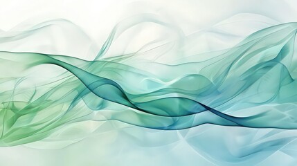 Abstract flowing teal and green fabric waves on a white background creating a soft and airy effect