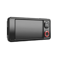 Fototapeta premium Modern black device reflects the light featuring a sleek digital display on transparent background