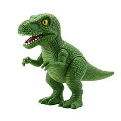 Fototapeta premium Green Dinosaur Toy Figure with Open Mouth and Claws on White Background