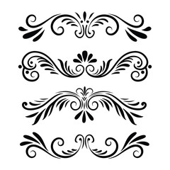 Ornamental Floral Dividers, Swirls, and Flourishes Vector Set in Black on White Background, ai generated