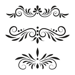 Ornamental Floral Dividers, Swirls, and Flourishes Vector Set in Black on White Background, ai generated