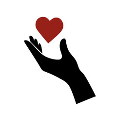 Obraz premium Silhouette Hand Holding Red Heart Shape Symbol Icon