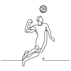 Volleyball player spiking ball in one line drawing