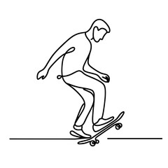 Skateboarder performing trick in line art style