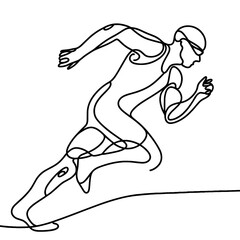 Runner sprinting forward in line art style