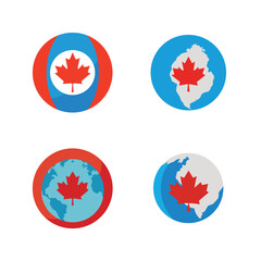 Canadian flag globe icons red white blue