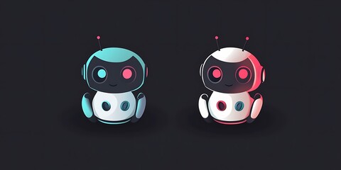 Fototapeta premium Two cute cartoon robots neon colors digital art