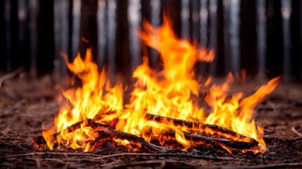 Blazing Campfire in Forest - Nature Fire