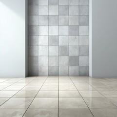 Empty room with light gray tile walls and floor
