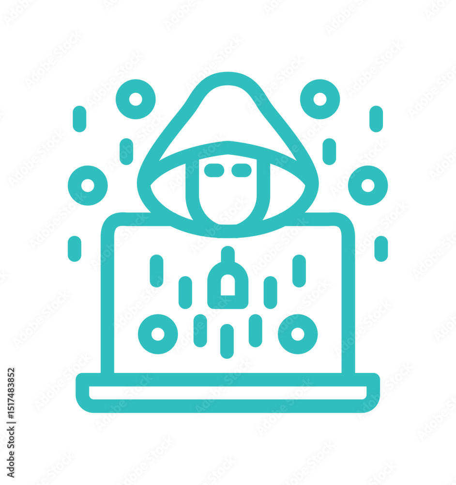 Aufkleber digital hacker in a hoodie with a laptop and security elements. digital insurance icon cyber securit