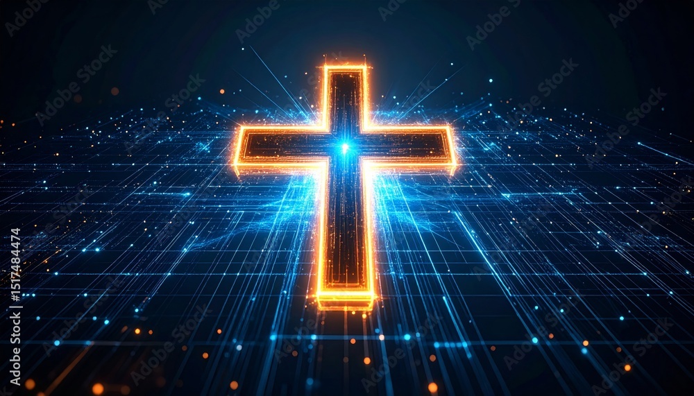 Poster futuristic cross technology abstract background with glowing hud data